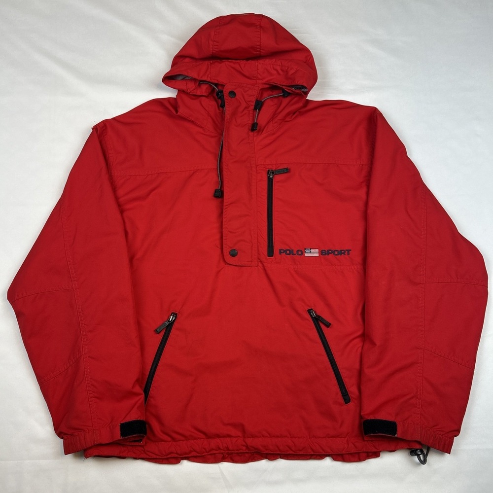 VTG Polo Sport Ralph Lauren Anorak Jacket Men's Medium Red 1/2 Zip Windbreaker